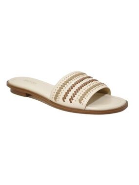 Michael Kors Deanna Whipstitch Leather Slide Open Toe Sandal Cream Brown Size 10